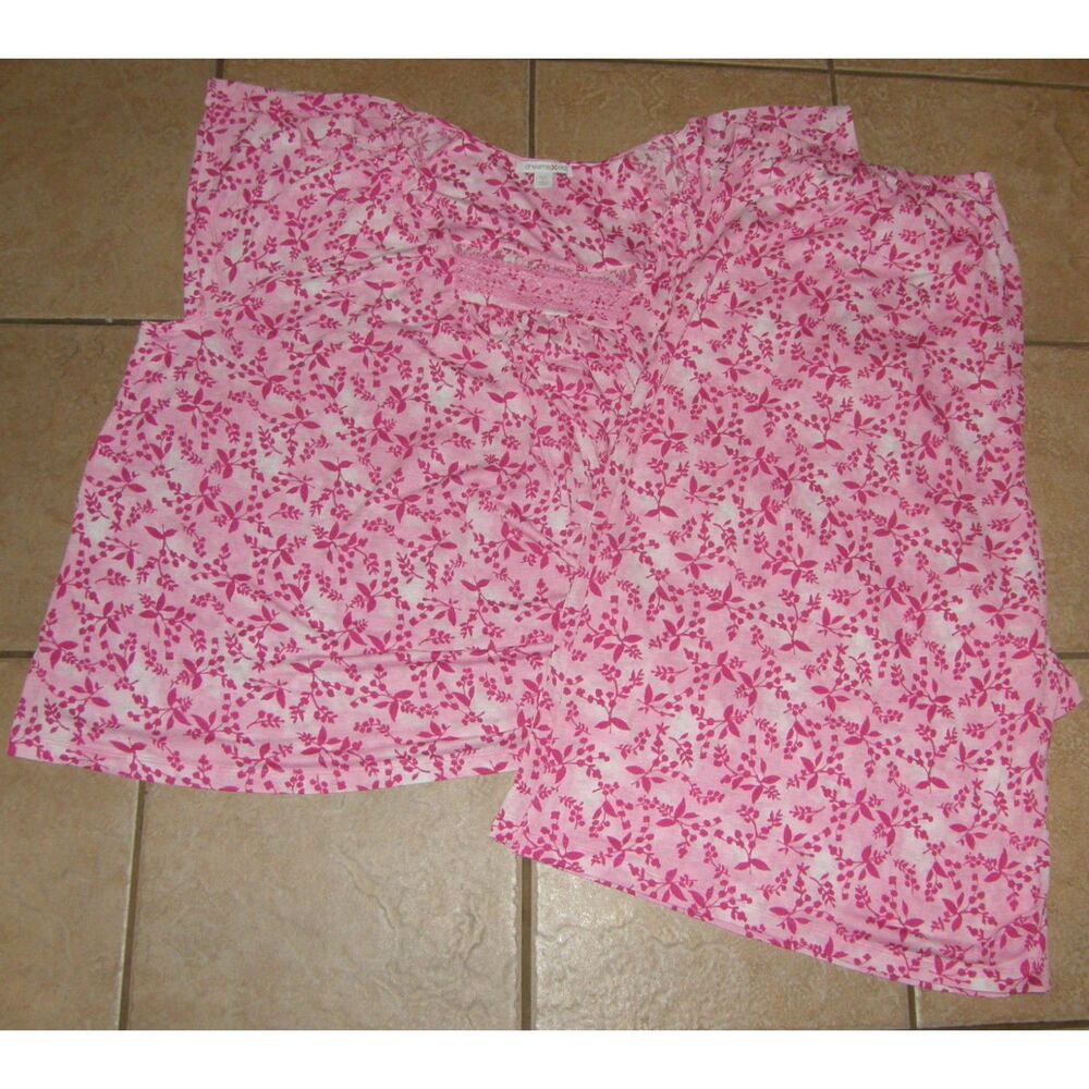 DREAMS & CO Pink Print Plus Sz 30/32 Shirt & Capris Comfy 2 Pc Pajama Set NEW